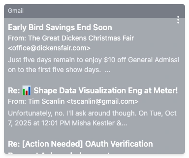 Gmail box showing recent email messages